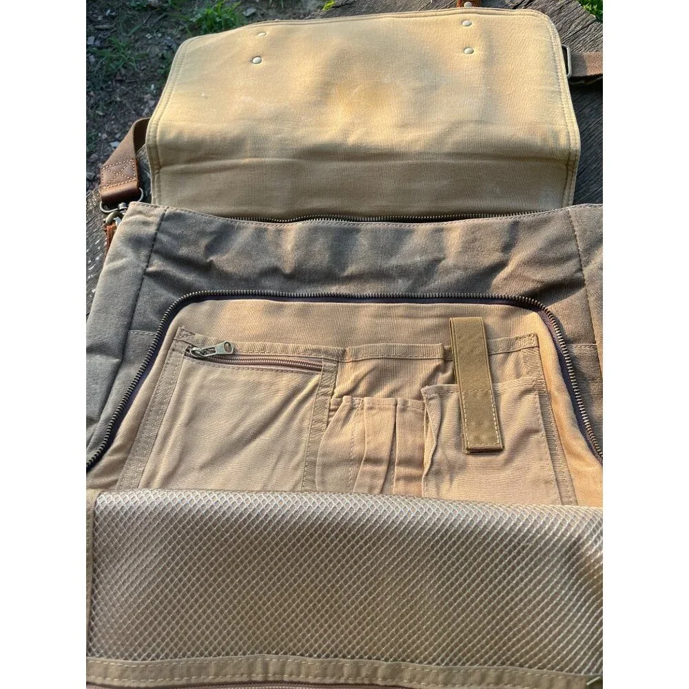 Men's Brown Waterproof Vintage Messenger Bag for 15.6 Inch Laptop - 16 Pockets